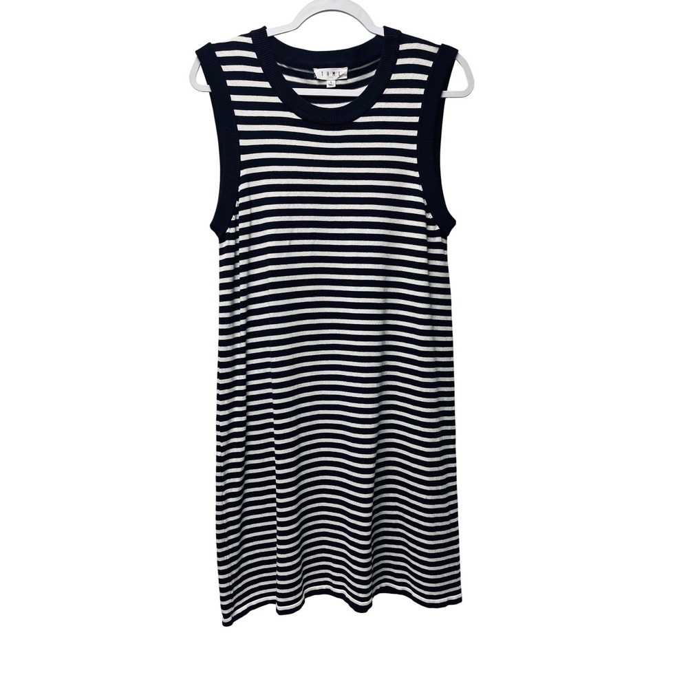 THML‎ Sweater Dress L Navy White Striped Classic Nautical Coastal Minimalist